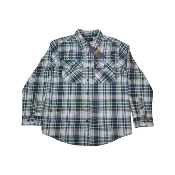 Lee Mens Flannel L Plaid Button-Up Shirt Double Chest Pockets Soft Handfeel - Picture 9 of 9